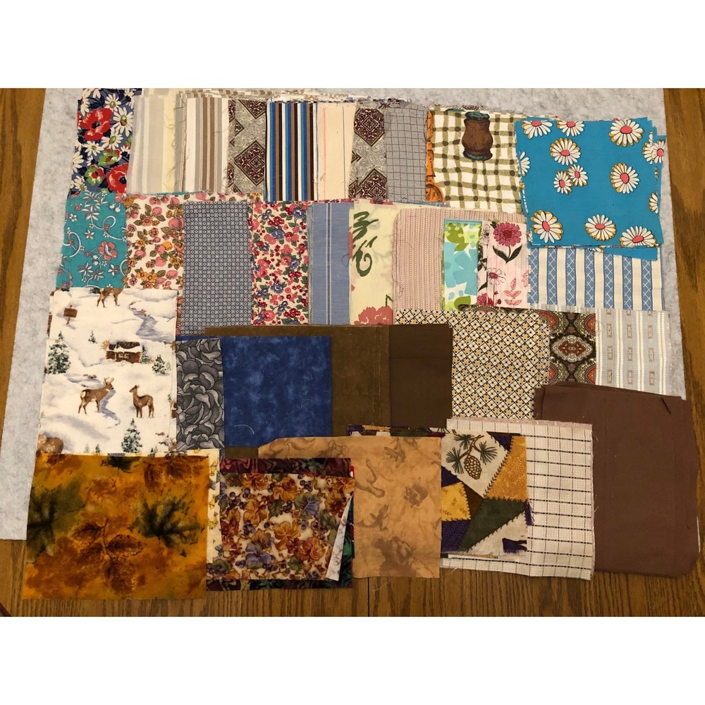 2 lb Vtg Quilting Fabric Remnants Lot Some Cut 7x7" Squares Cotton Floral Stripe